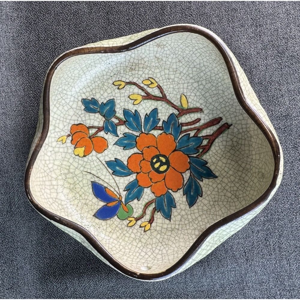 Vintage Japanese Handpainted Crackle Glazed Hanging Floral Pot Read Notes